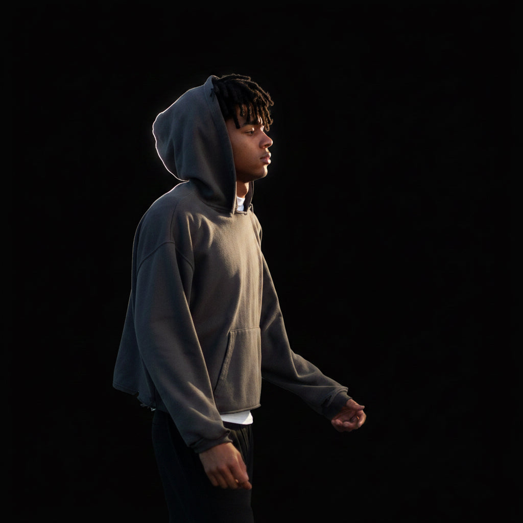 V1 GREY BAGGY CUTNECK HOODIE