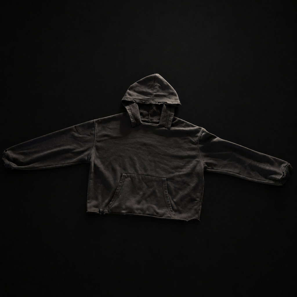 V1 GREY BAGGY CUTNECK HOODIE